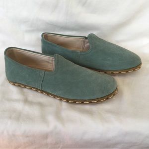 Bespoky Size 9 Dusty Teal Suede Flat Loafers New